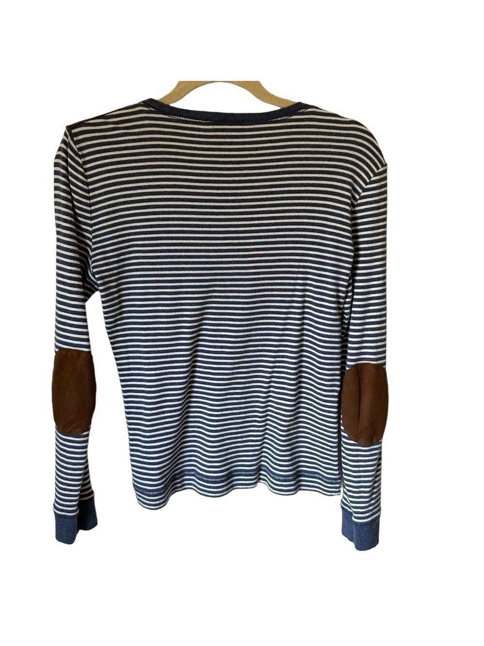 Lauren Ralph Lauren Women’s Long Sleeve Striped Tee With Faux Suede Patches Med